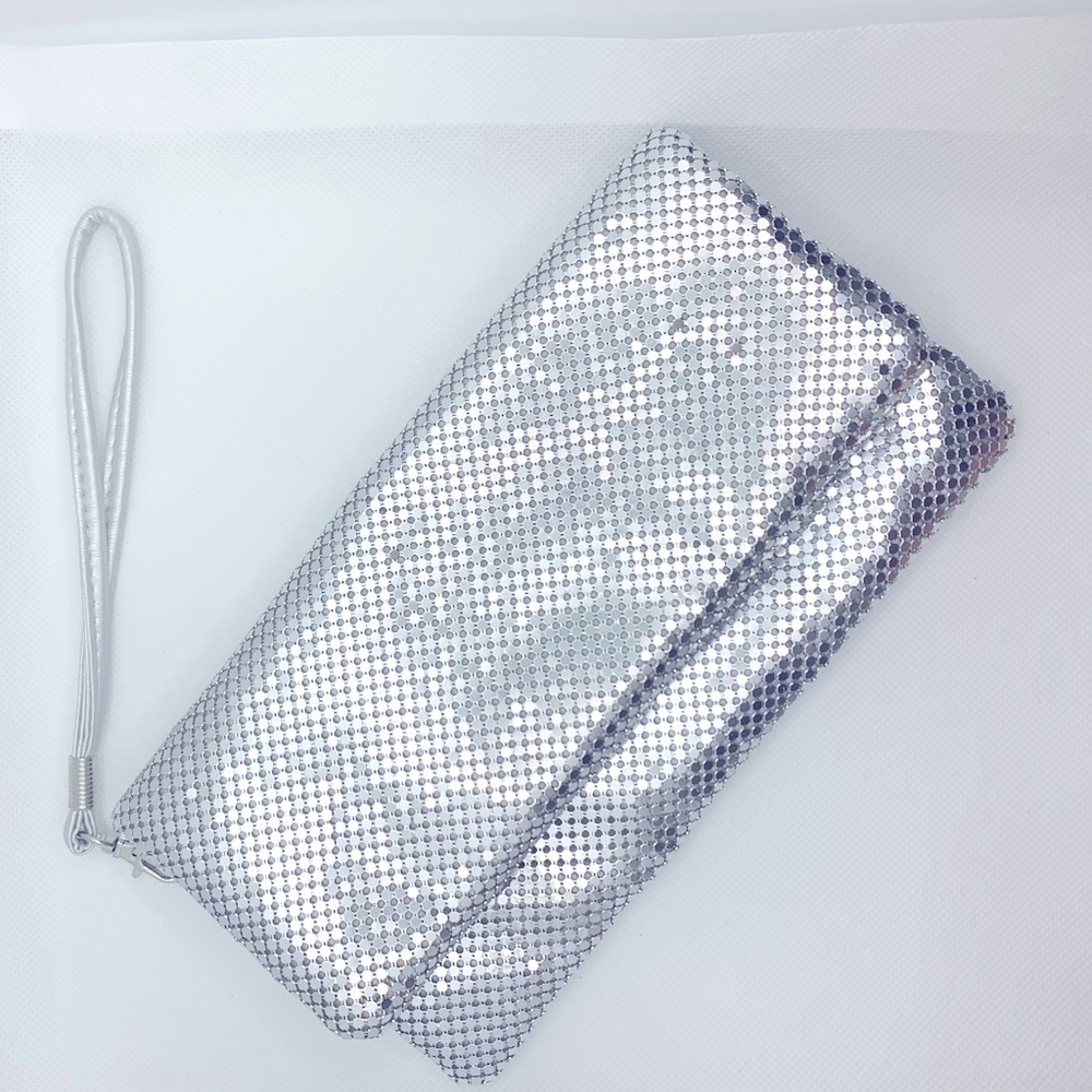 Silver Metallic Clutch Bag Wrist Bag